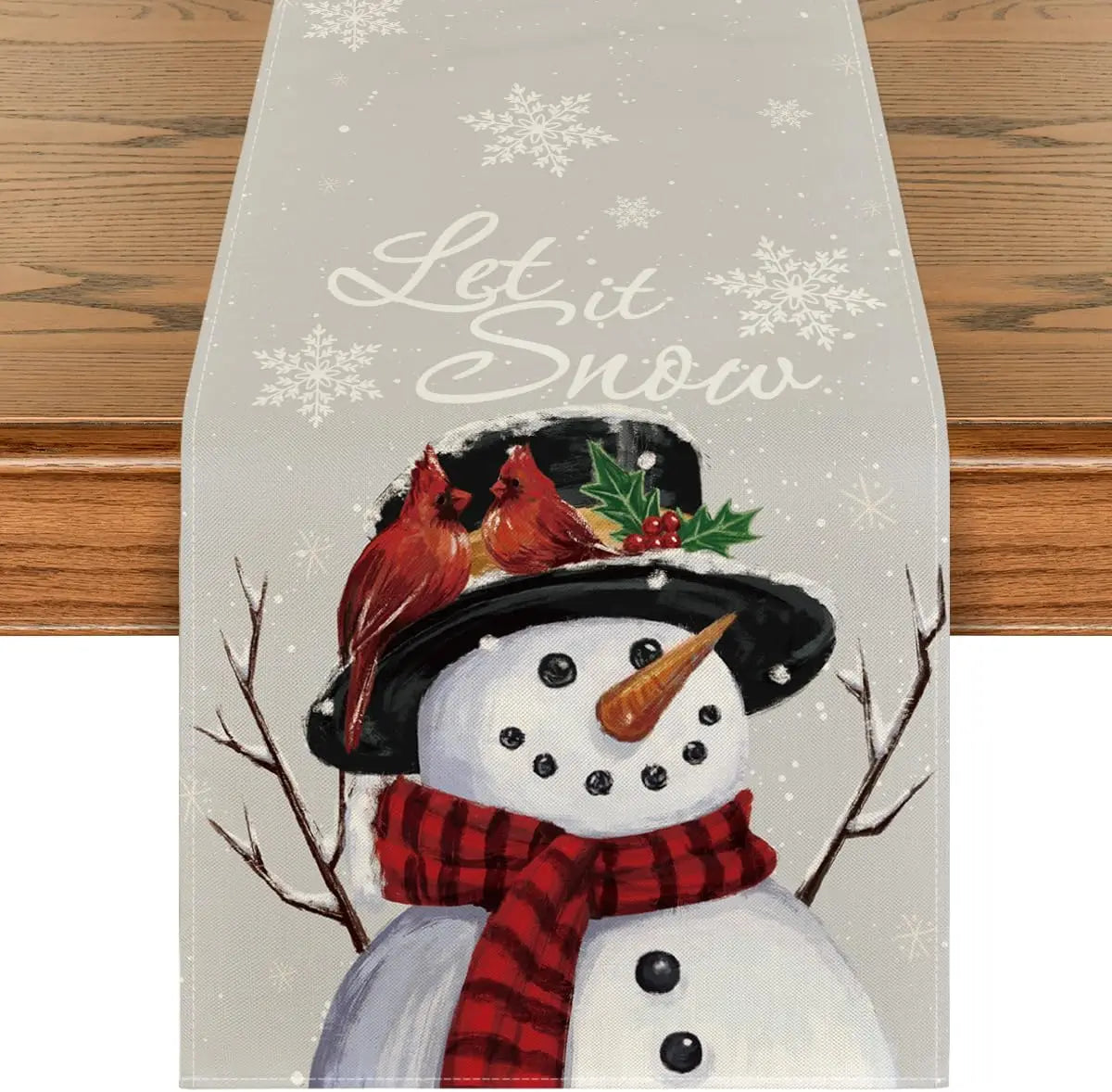 Charming Red Snowman Linen Table Runner for Christmas - Image 4