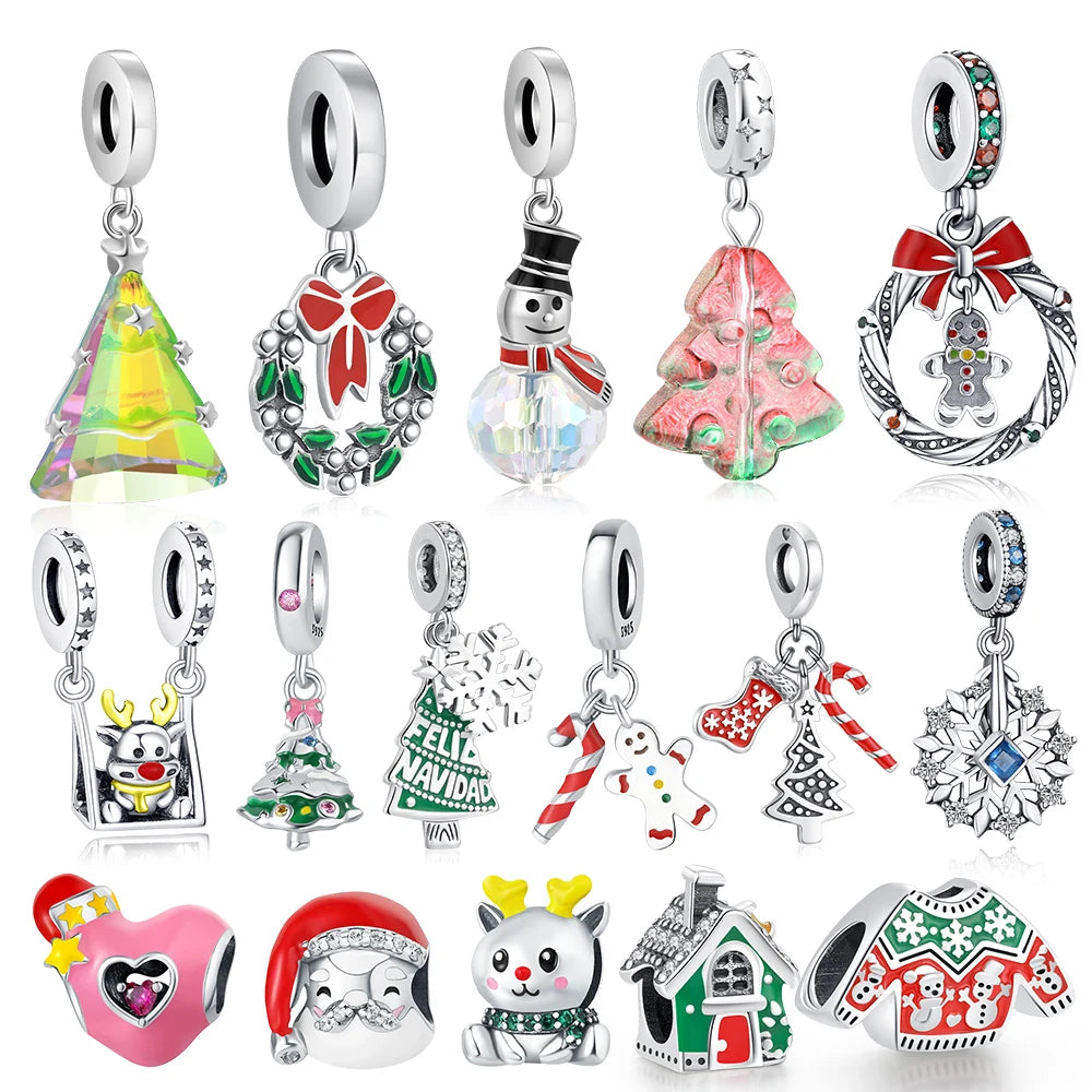 925 Silver Crystal Christmas Tree Charm for Bracelets
