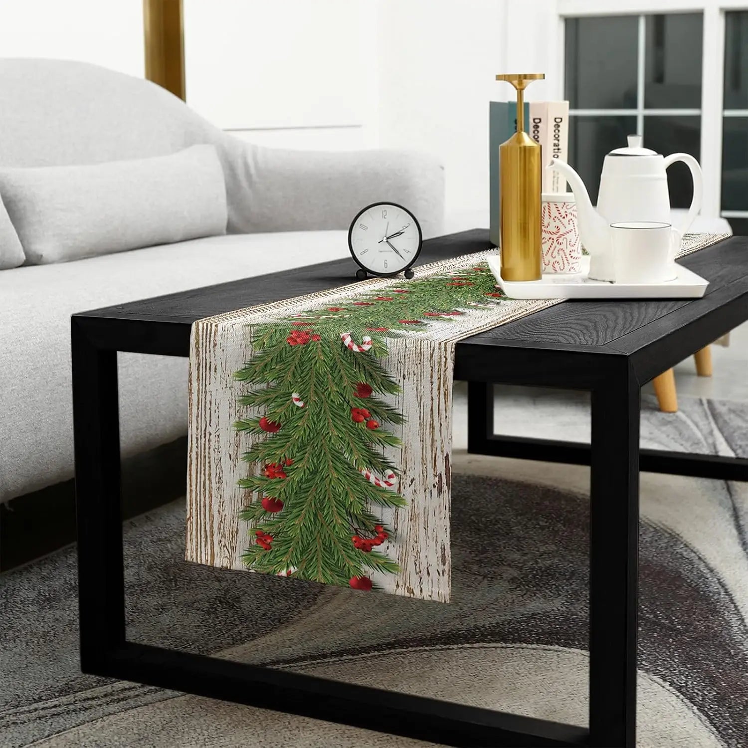 Festive Poinsettia & Eucalyptus Linen Table Runner - Image 15