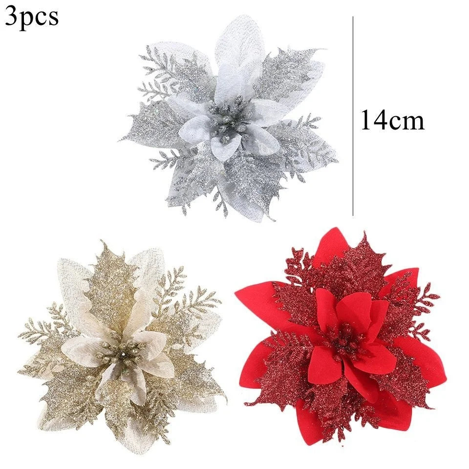 3PCS Red & Gold Christmas Flower Decorations - Image 17