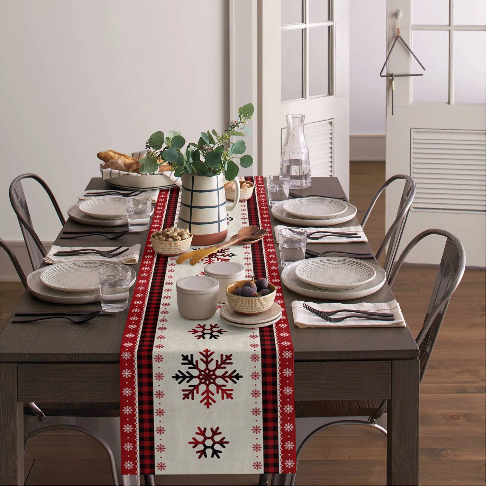 Christmas Red Plaid Snowflake Table Runner - Image 6