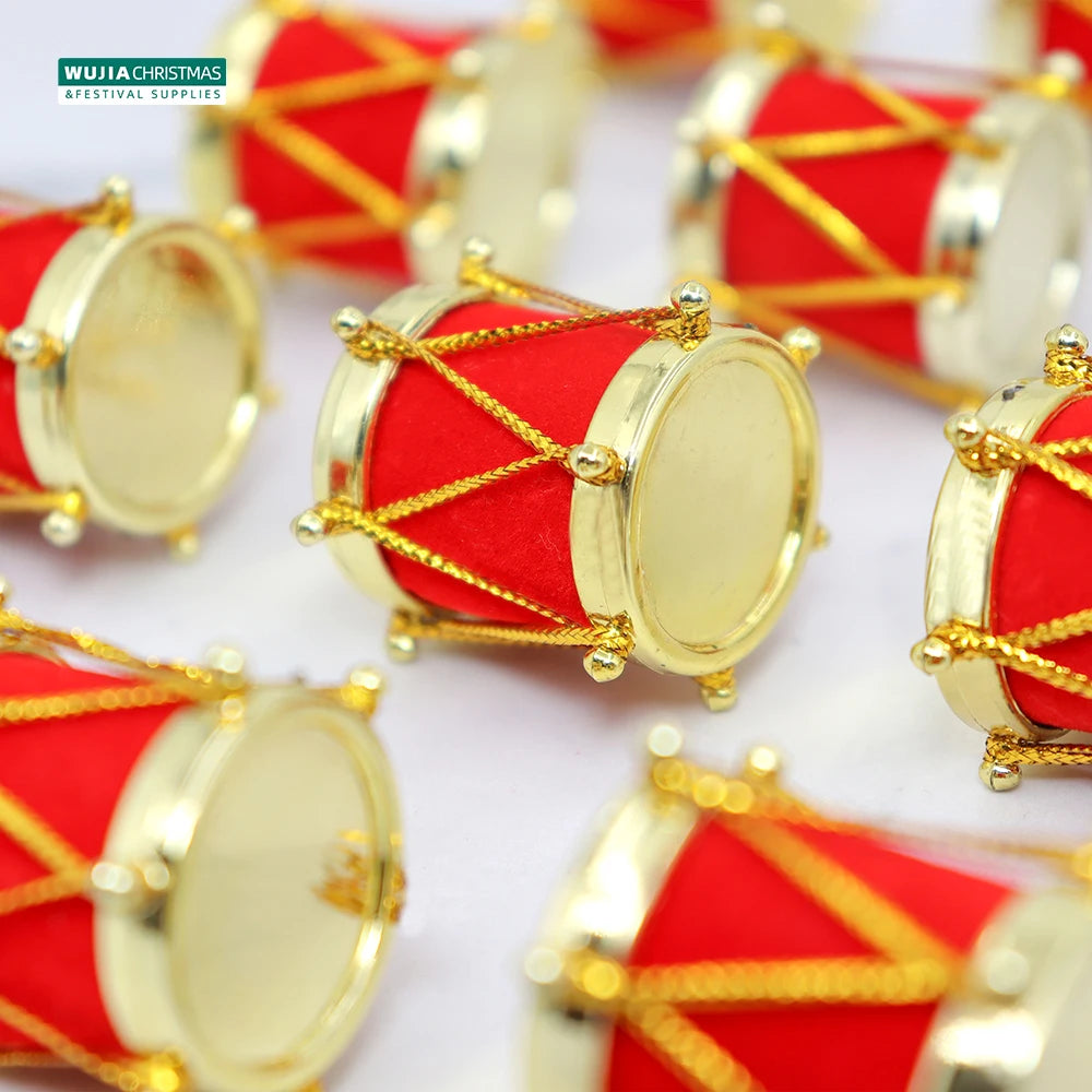 12pcs Red Mini Drums for Christmas Tree Decor