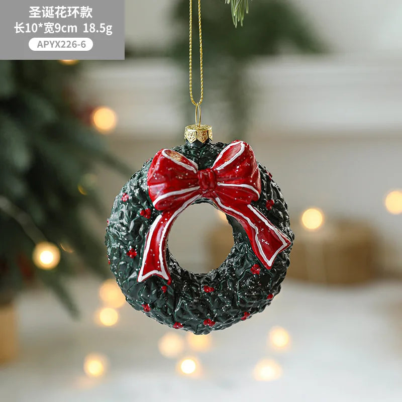 Charming Painted Wooden Christmas House Pendant - Image 4