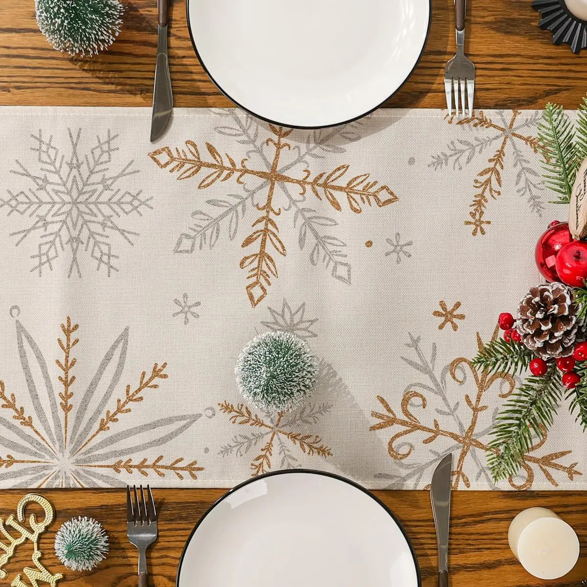 Charming Snowflake Linen Table Runner for Christmas - Image 5