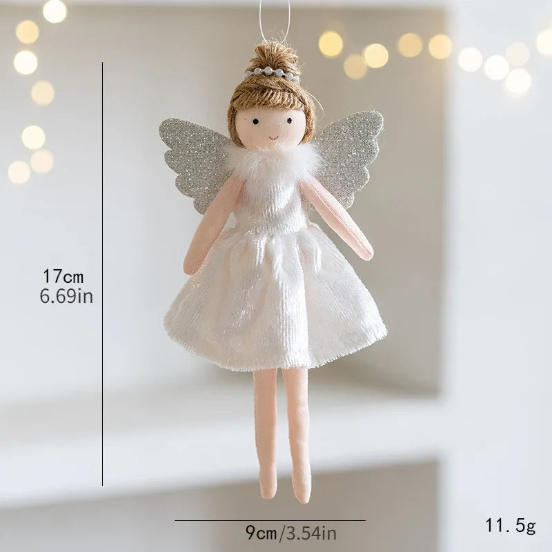 Charming Plush Angel Girl with Golden Wings Ornament - Image 8