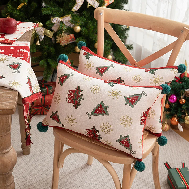 Luxurious Red Jacquard Tassel Table Runner for Christmas - Image 38