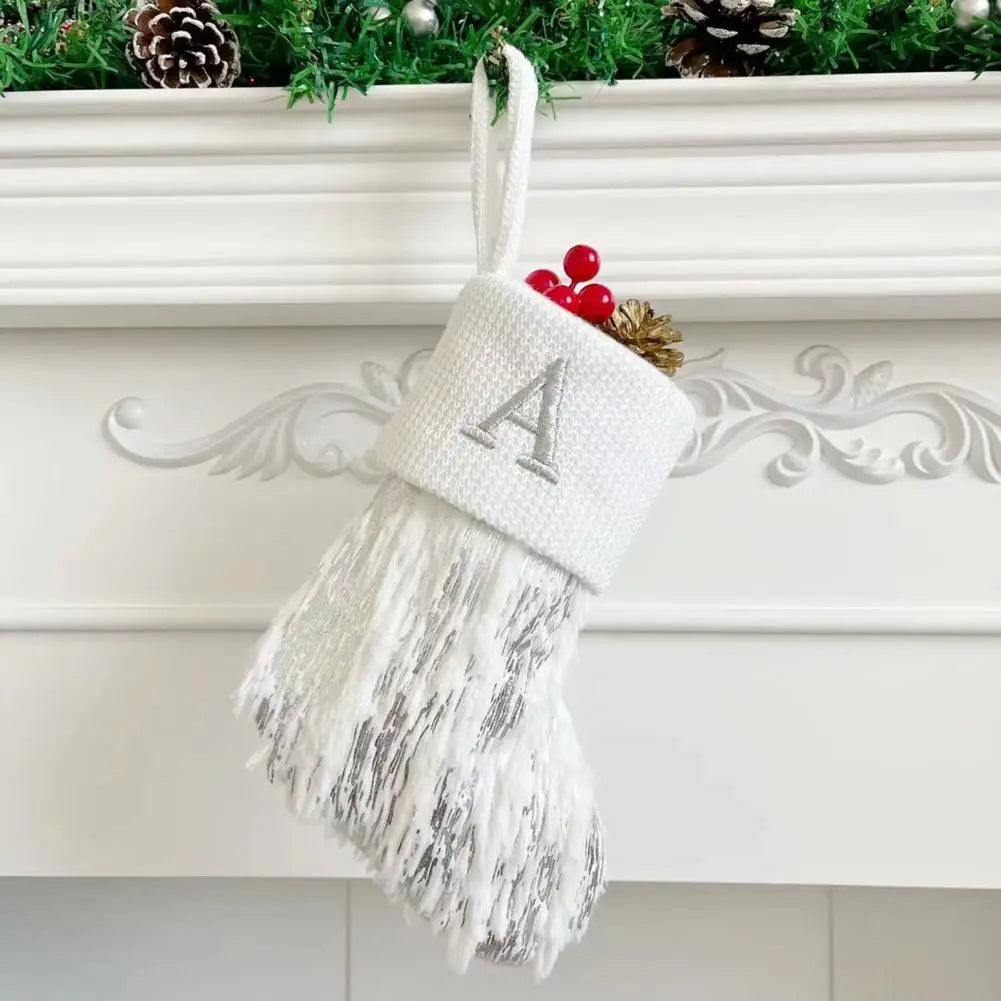 Embroidered White Christmas Stocking for Cheerful Decor - Image 5