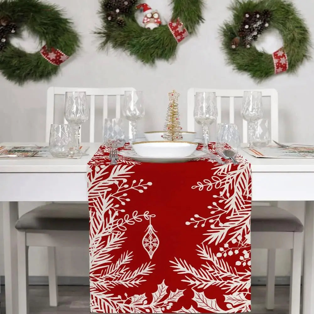 Festive Red Linen Table Runner for Holiday Cheer - Image 3