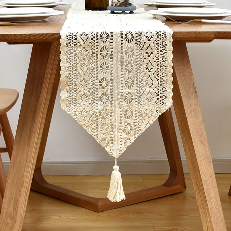 Festive Crochet Lace Table Runner with Tassels - Image 9