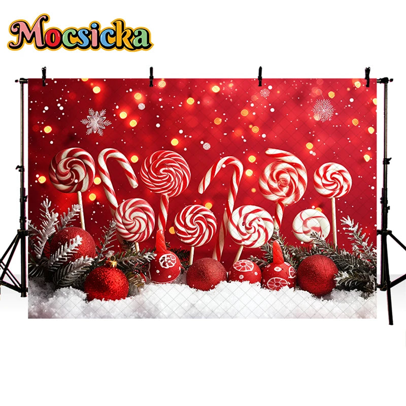 Festive Candy Cane Christmas Photo Backdrop - Image 3