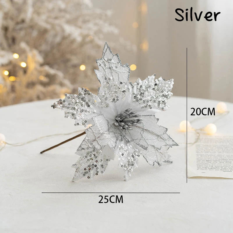 Glittering Artificial Christmas Flowers for Festive Decor - Image 10