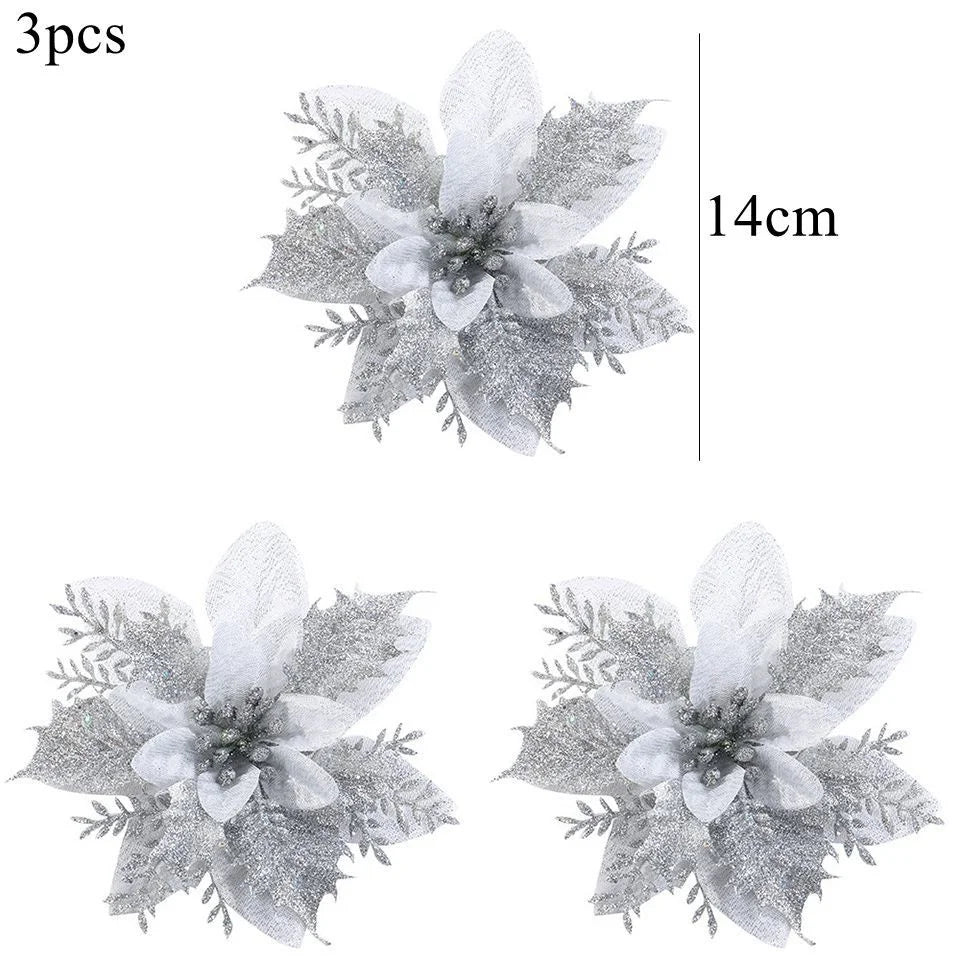 3PCS Red & Gold Christmas Flower Decorations - Image 6