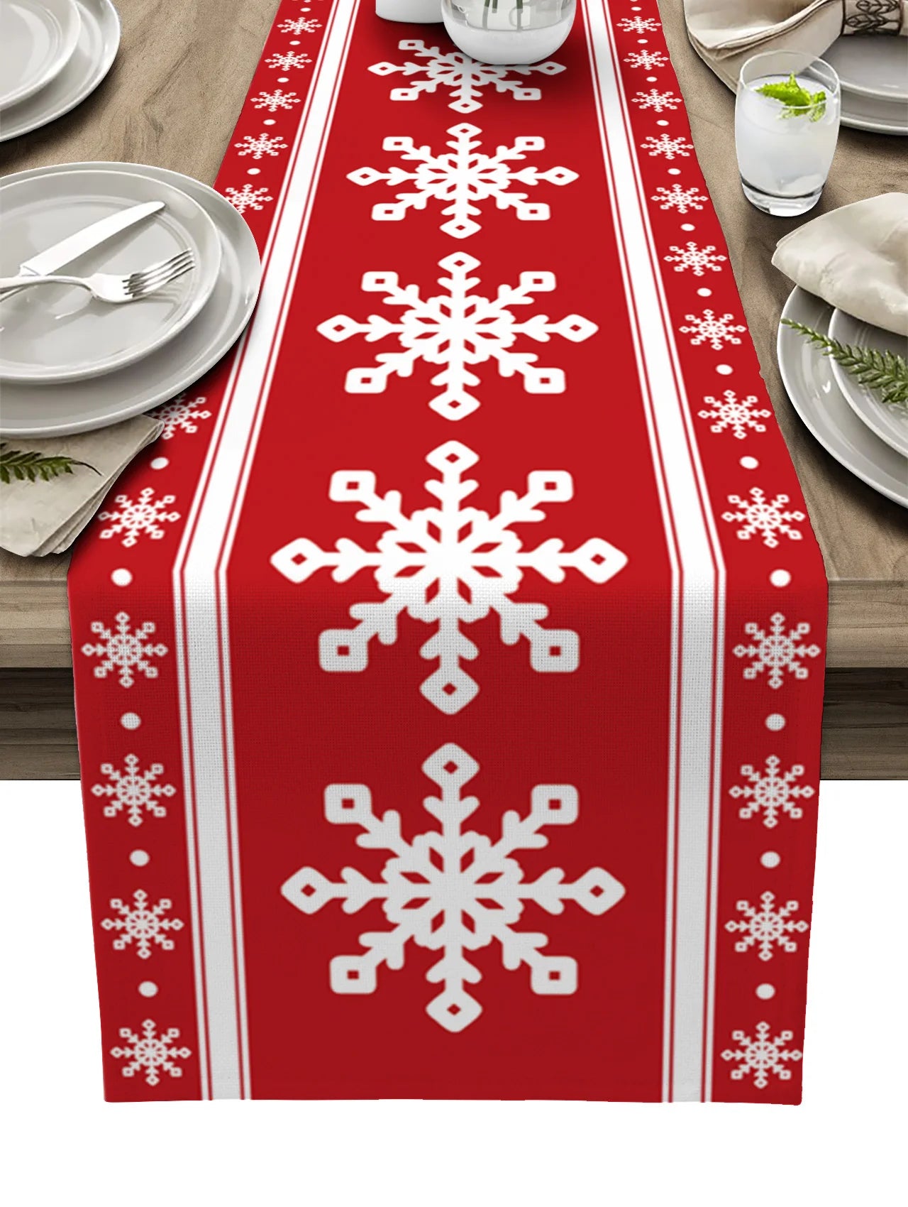 Christmas Red Plaid Snowflake Table Runner - Image 4