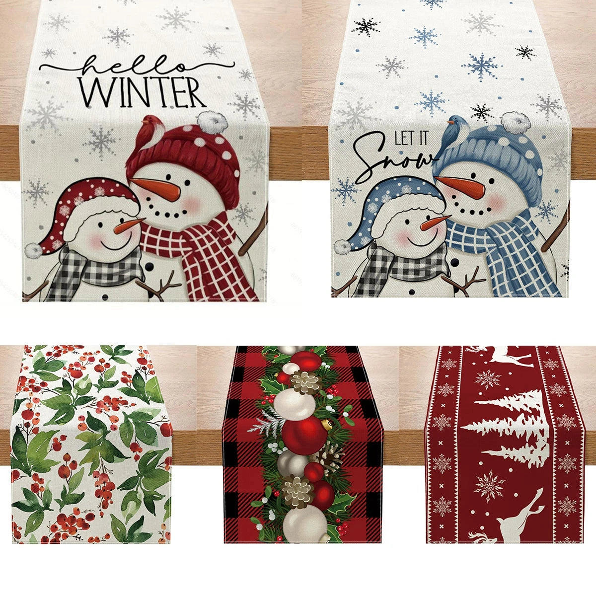 Merry Christmas Linen Table Runner for Festive Decor - Image 3