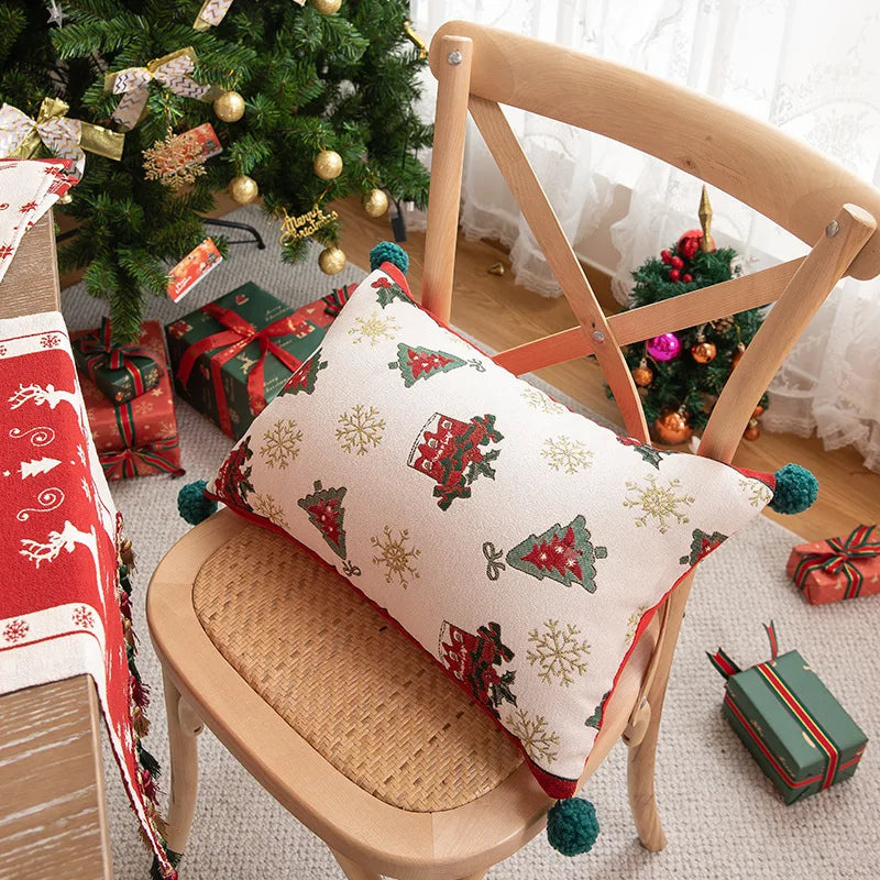Luxurious Red Jacquard Tassel Table Runner for Christmas - Image 39