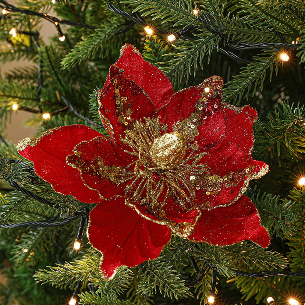 Sparkling Christmas Poinsettia Hanging Tree Decor - Image 30