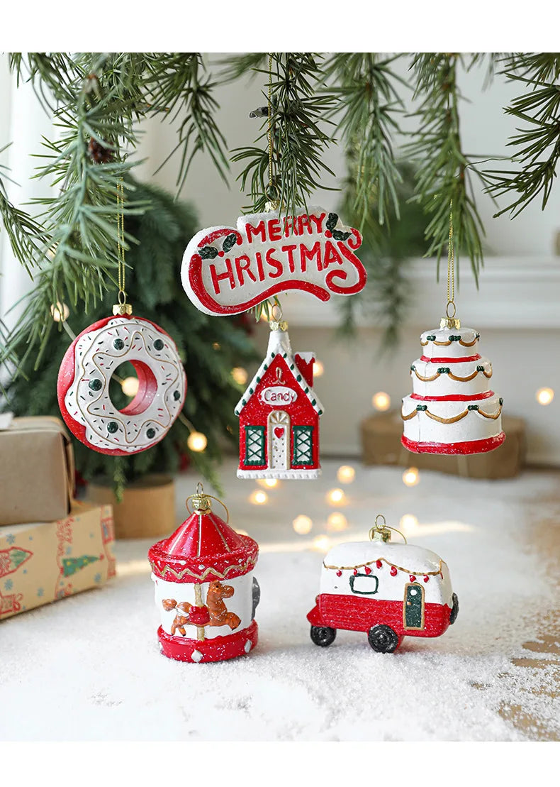 Charming Painted Wooden Christmas House Pendant - Image 20