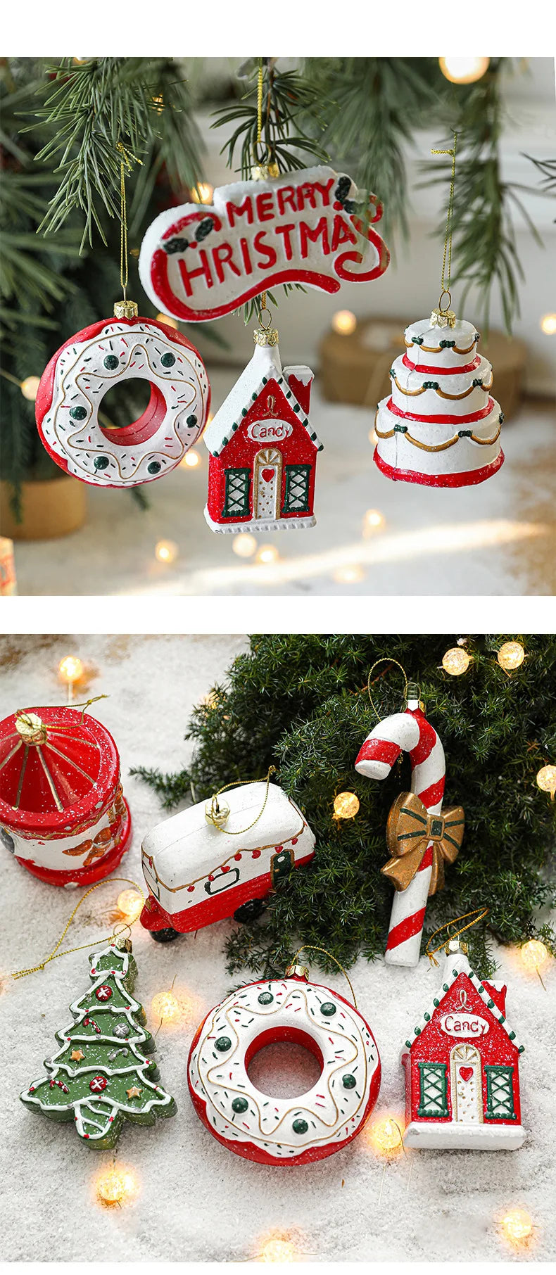 Charming Painted Wooden Christmas House Pendant - Image 23