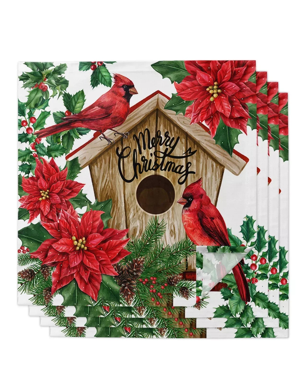Festive Cardinal Poinsettia Birdhouse Table Mat - Image 2