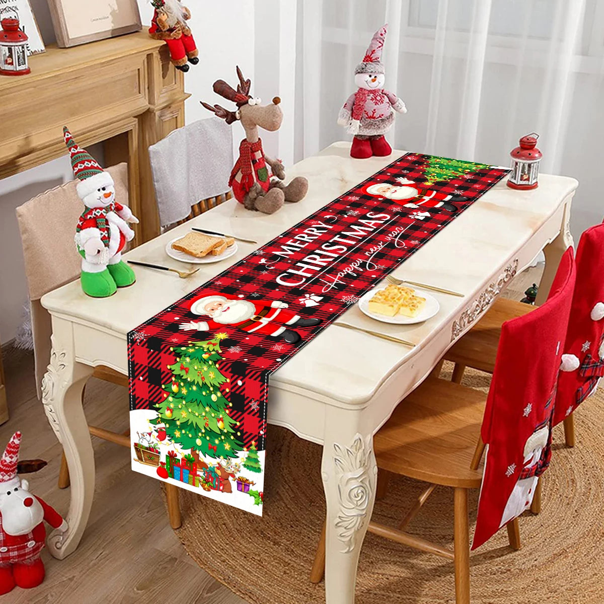 Merry Christmas Linen Table Runner for Festive Decor - Image 7