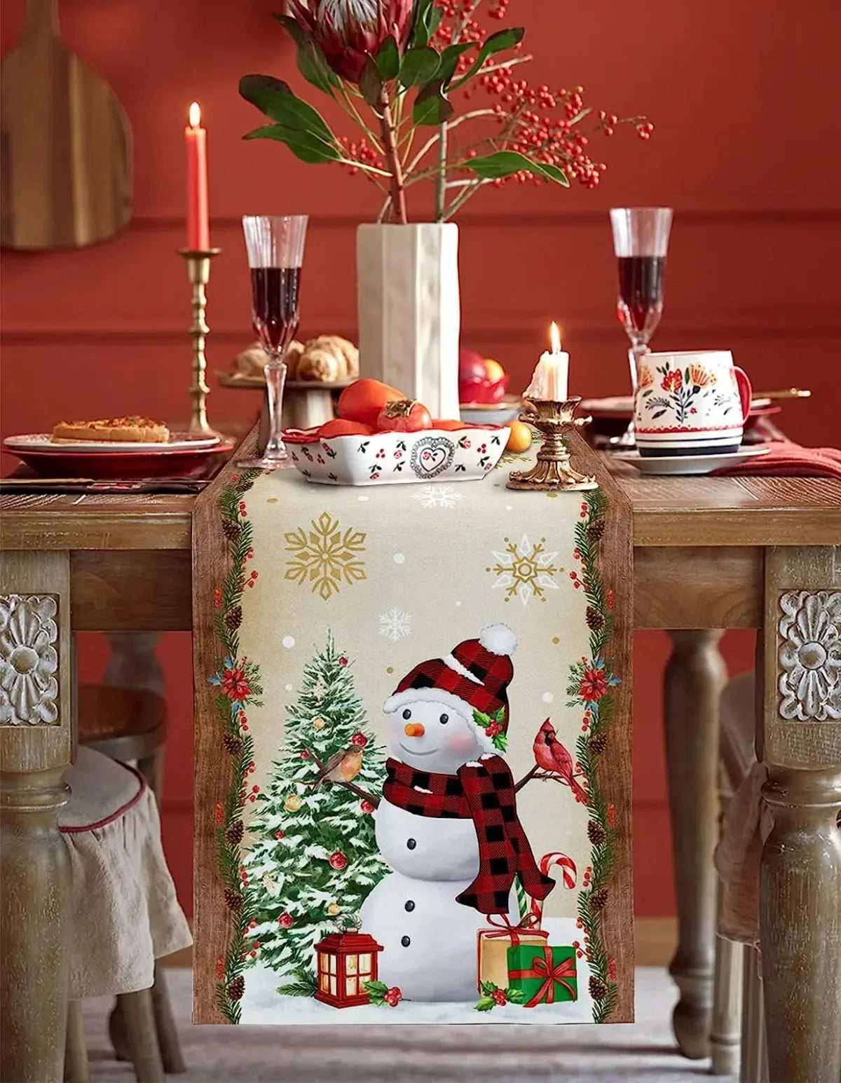 Charming Snowman Linen Table Runner for Christmas - Image 12