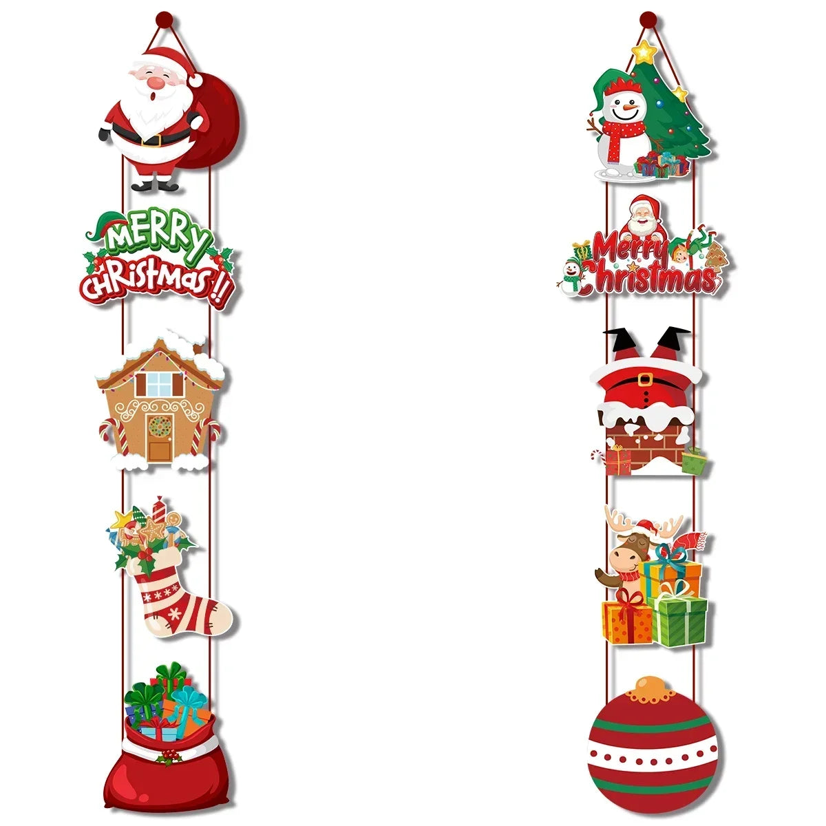 Festive Santa Snowman Elk Christmas Door Banner - Image 2