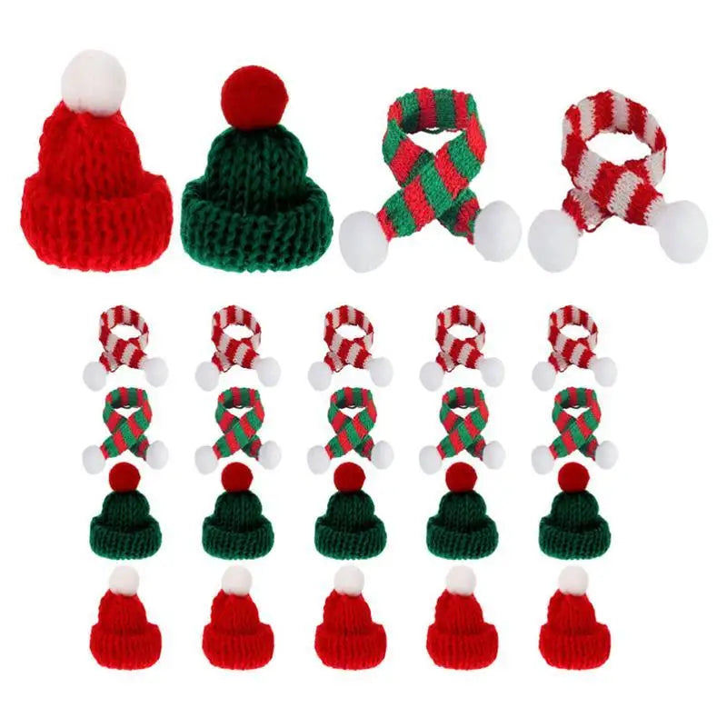 24Pcs Mini Knit Christmas Hat & Scarf Set - Image 8