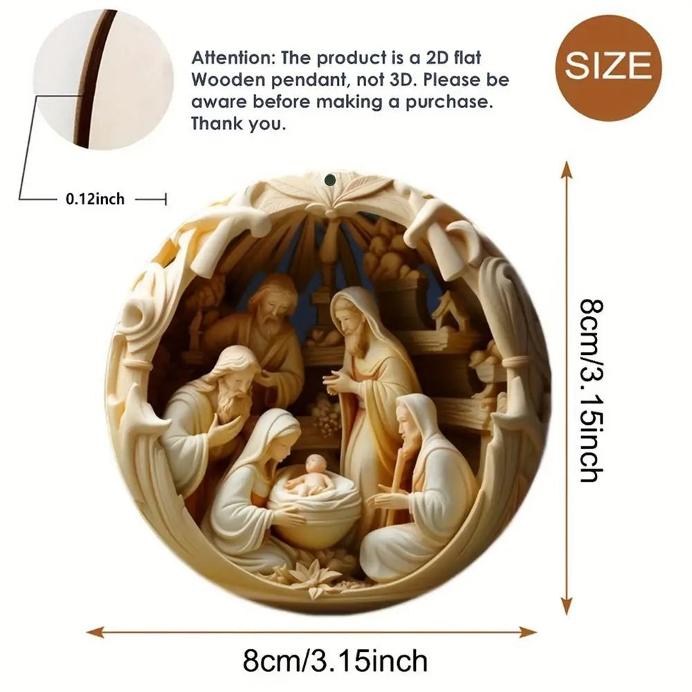 Rustic Wooden Nativity Ornaments for Christmas Decor - Image 14