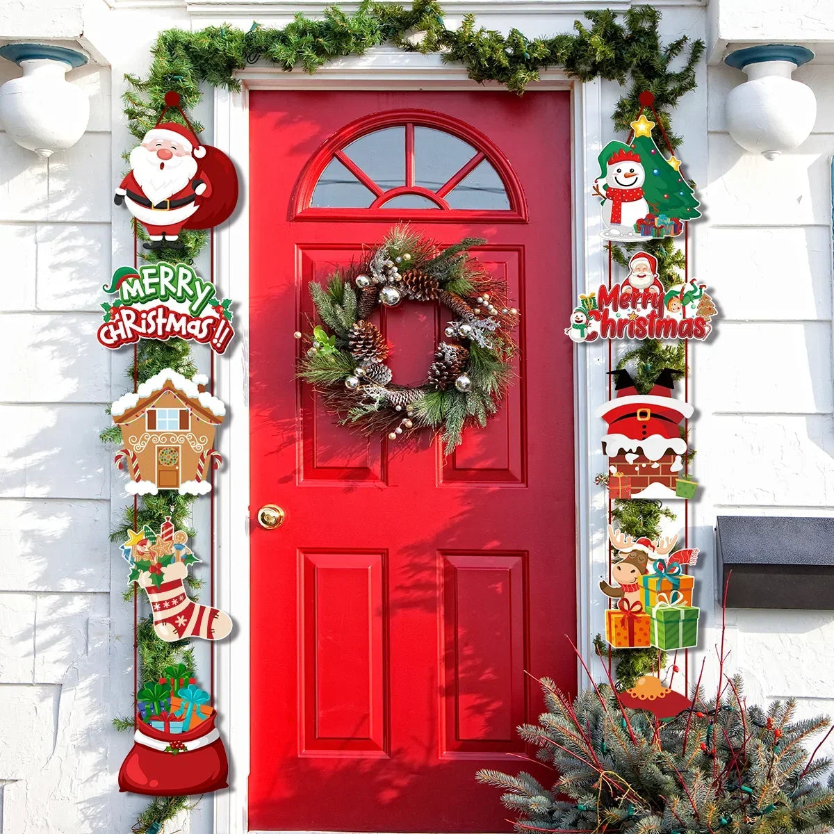 Festive Santa Snowman Elk Christmas Door Banner - Image 8