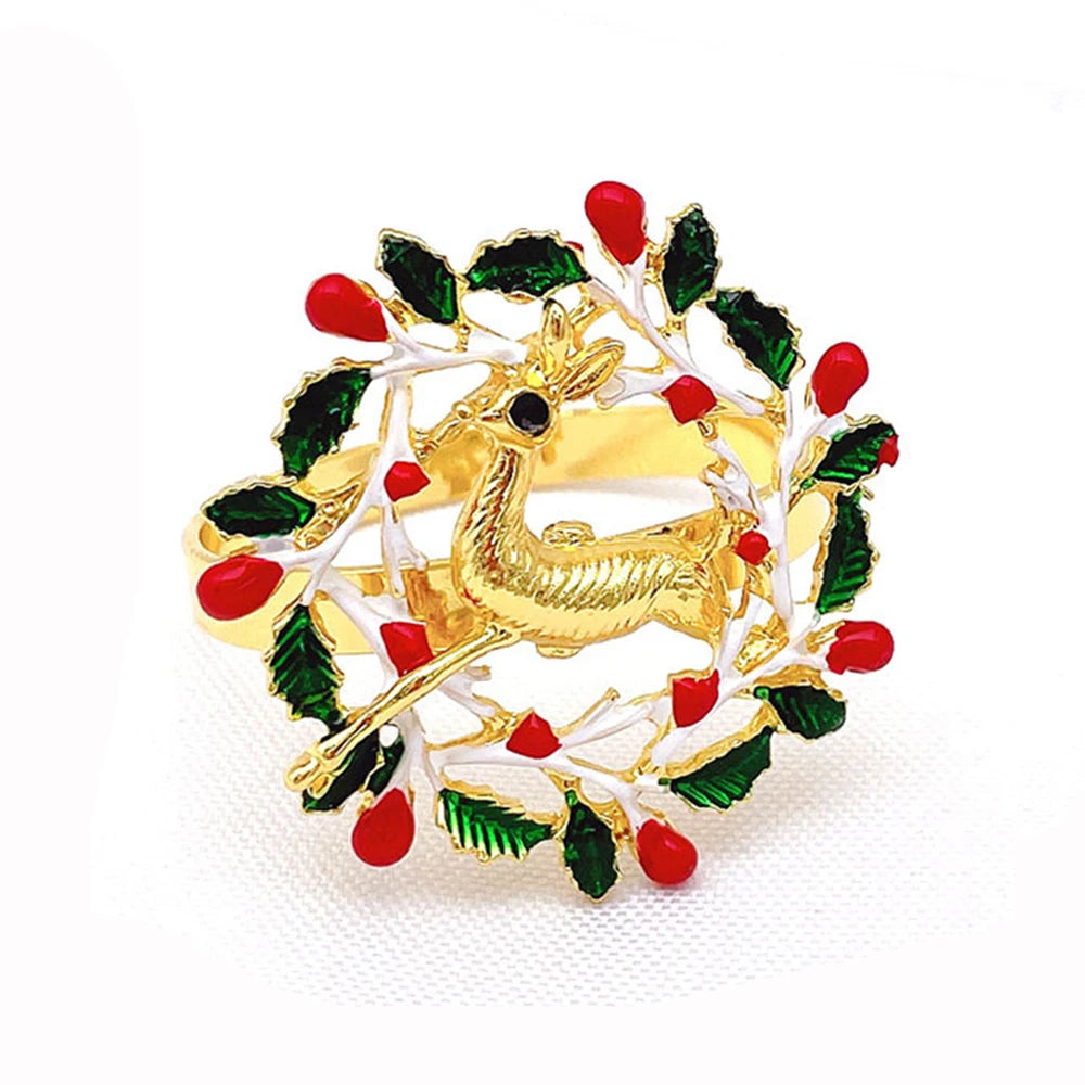 6 Festive Gold Christmas Napkin Rings Set - Image 10
