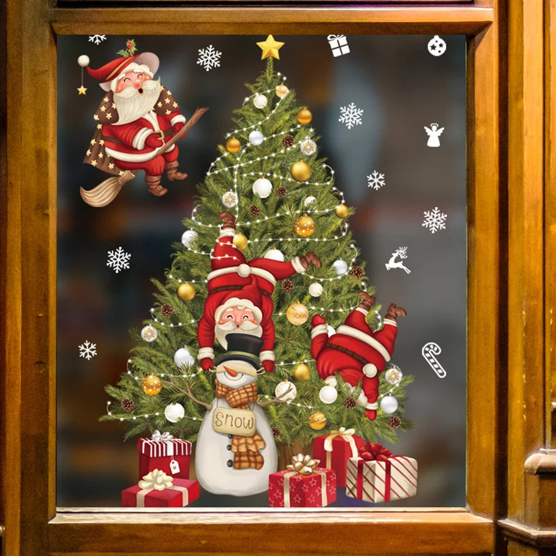Festive Christmas Window Stickers: Santa & Tree Decor