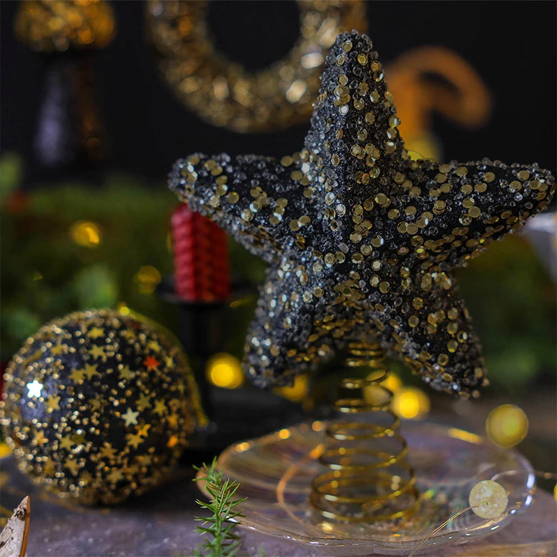 Shiny Black Sequin Star Tree Topper Ornament - Image 14