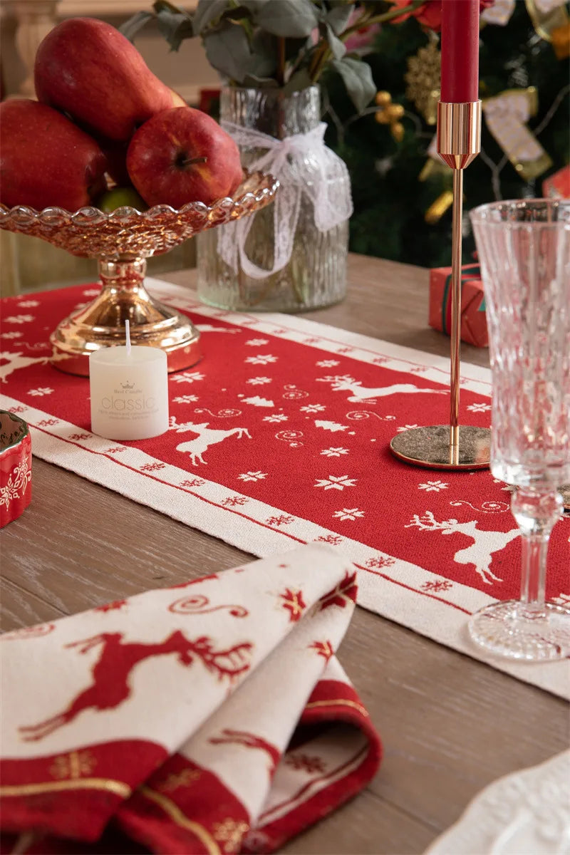 Luxurious Red Jacquard Tassel Table Runner for Christmas - Image 32