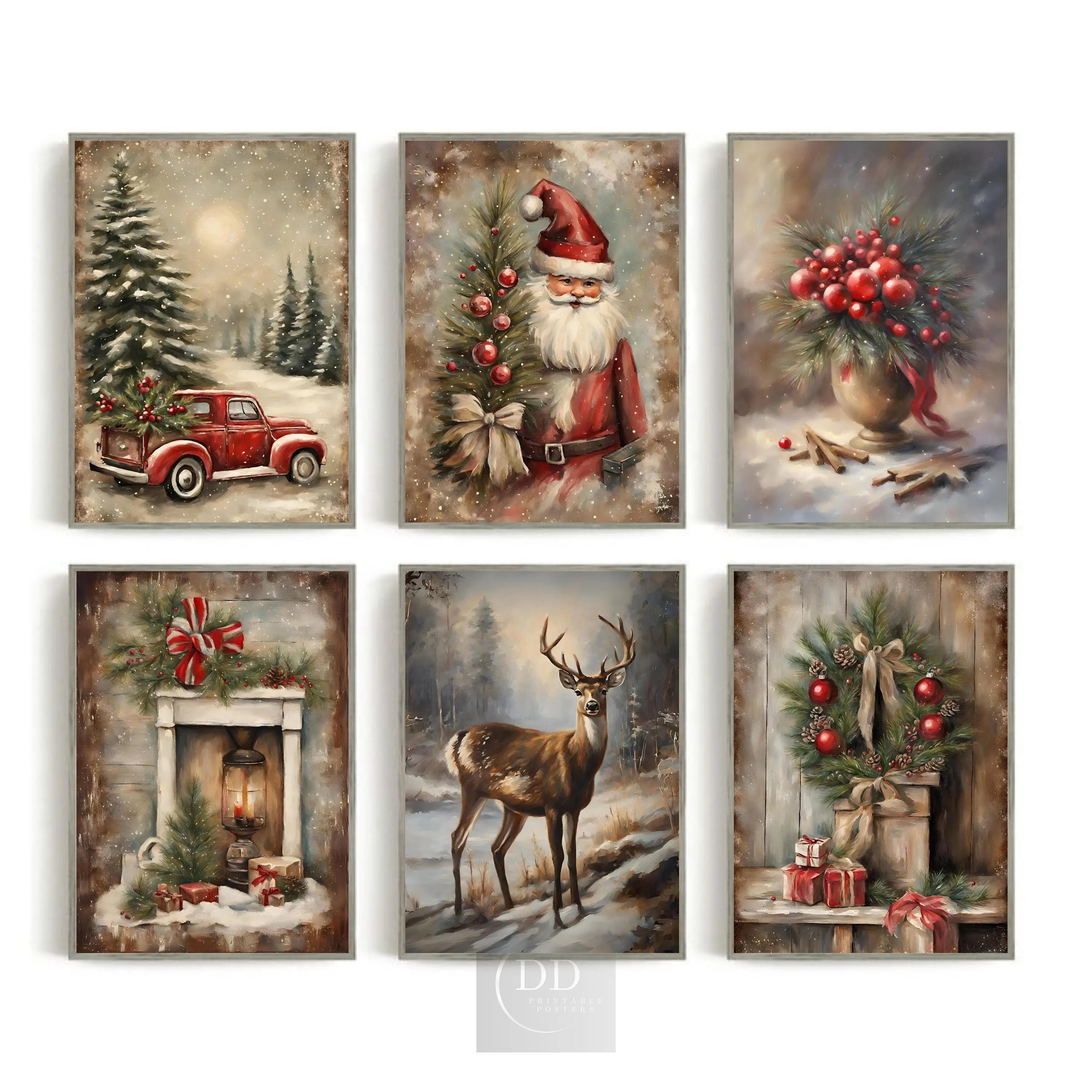 Festive Christmas Elk Santa Canvas Wall Art
