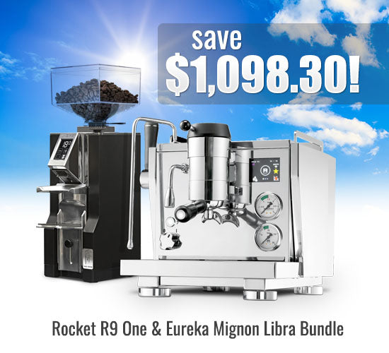 Rocket R9 One Espresso Machine & Eureka Black Mignon Coffee Grinder Libra Bundle
