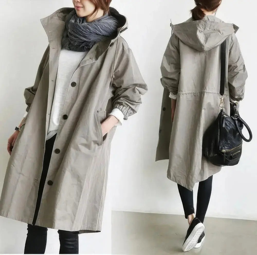 Product Image for Fudus | Damen, Langer Trenchcoat Mit Kapuze, Grau / XL