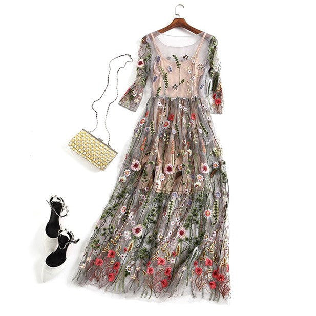 Product Image for Fudus | Boho Mesh Kleid Mit Blumenmuster, Elfenbein / L