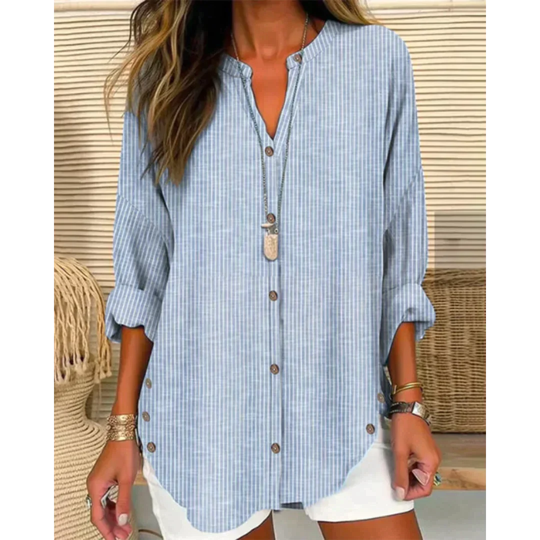 Product Image for Kimmy - Top mit Streifendruck am V-Ausschnitt, Blau / M