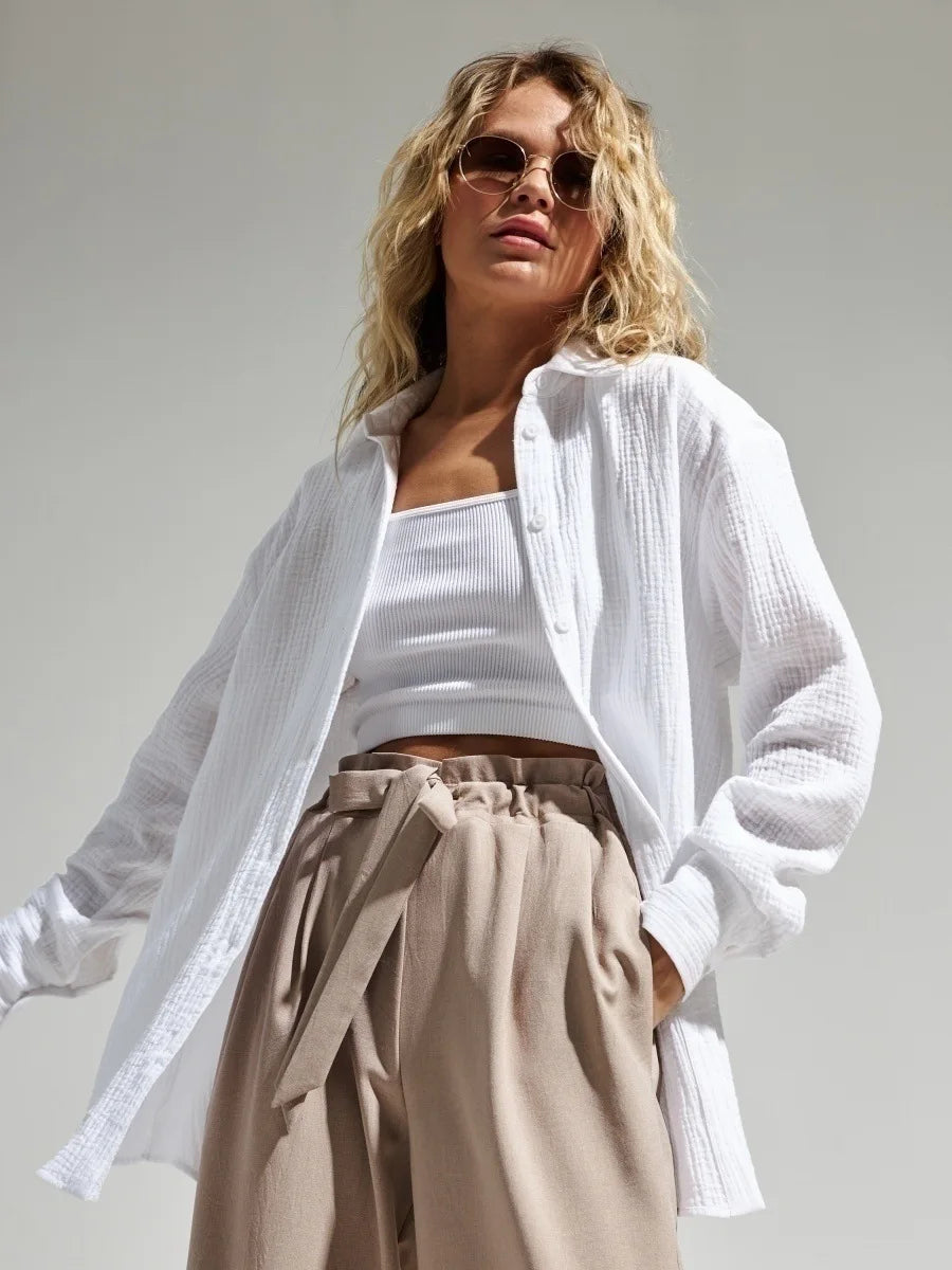 Product Image for Fudus | Minimalistisches Langarm Baumwollhemd Für Damen, Weiss / S