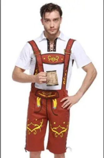 Product Image for Fudus | Herren Lederhosen Satz Mit Stickereien Und Hemd Oktoberfest Outfit, Rot / L