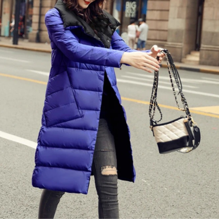 Product Image for Fudus Puffer Jacke Damen - Langer Wattierter Wintermantel mit Hohem Kragen, Blau / 5XL