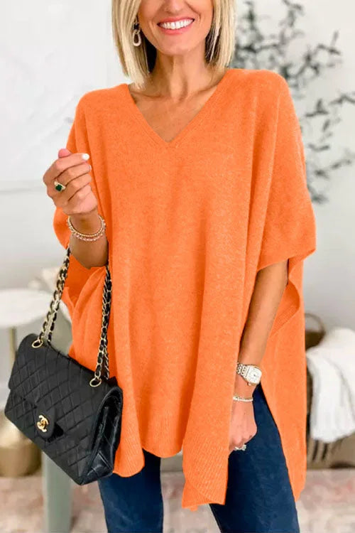 Product Image for Fudus | Pullover Poncho Uni Mit V-Ausschnitt, Geräumiger Und Eleganter Schnitt, Orange / XL