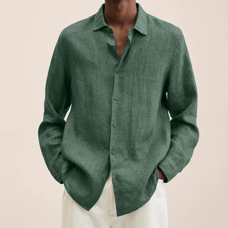 Product Image for Fudus | Lange Ärmel Leinen Hemd, Grün / 4XL