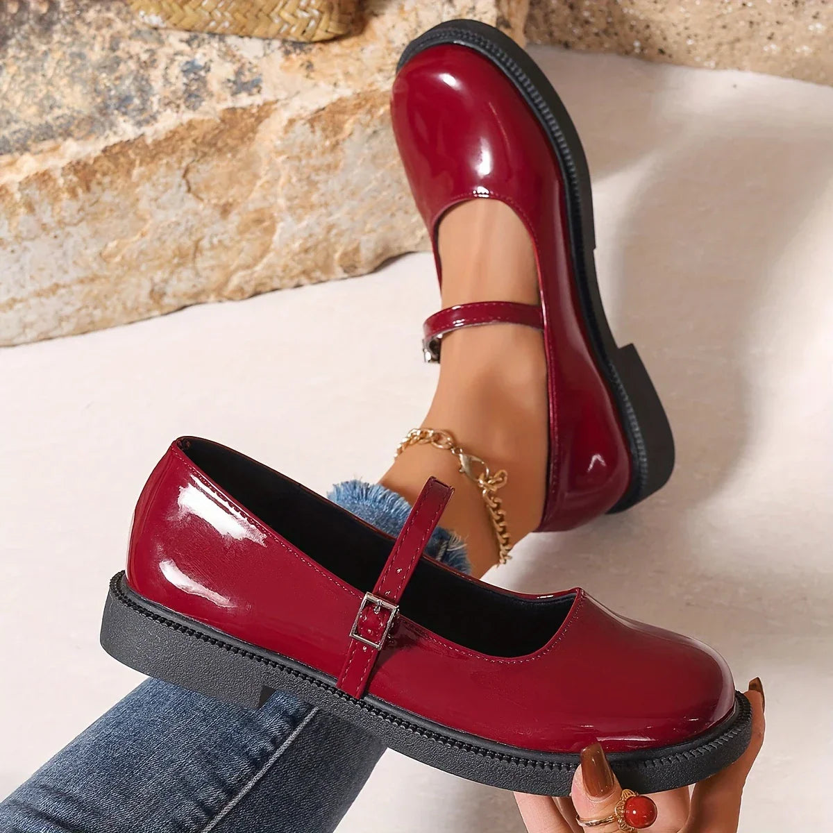 Product Image for Fudus | Jane Leder Slipper Schuhe Mit Rundem Zeh Für Damen, Rot / 37