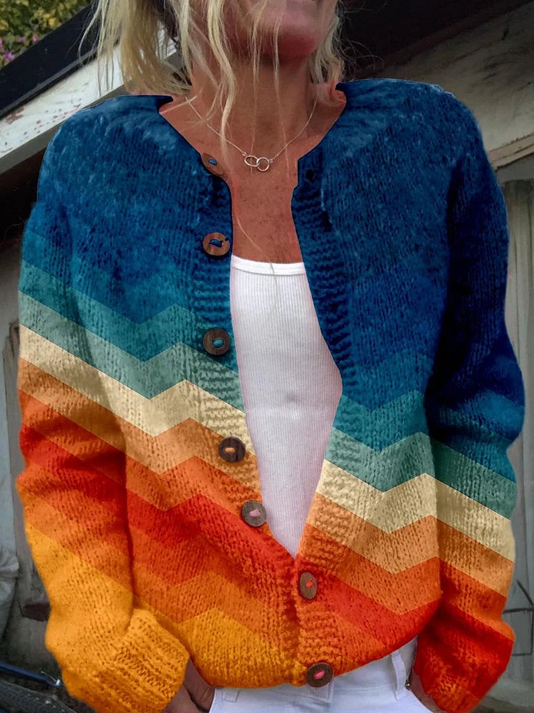 Product Image for Fudus | Weinlese Orange and Blue Striped Button Strickjacke, S