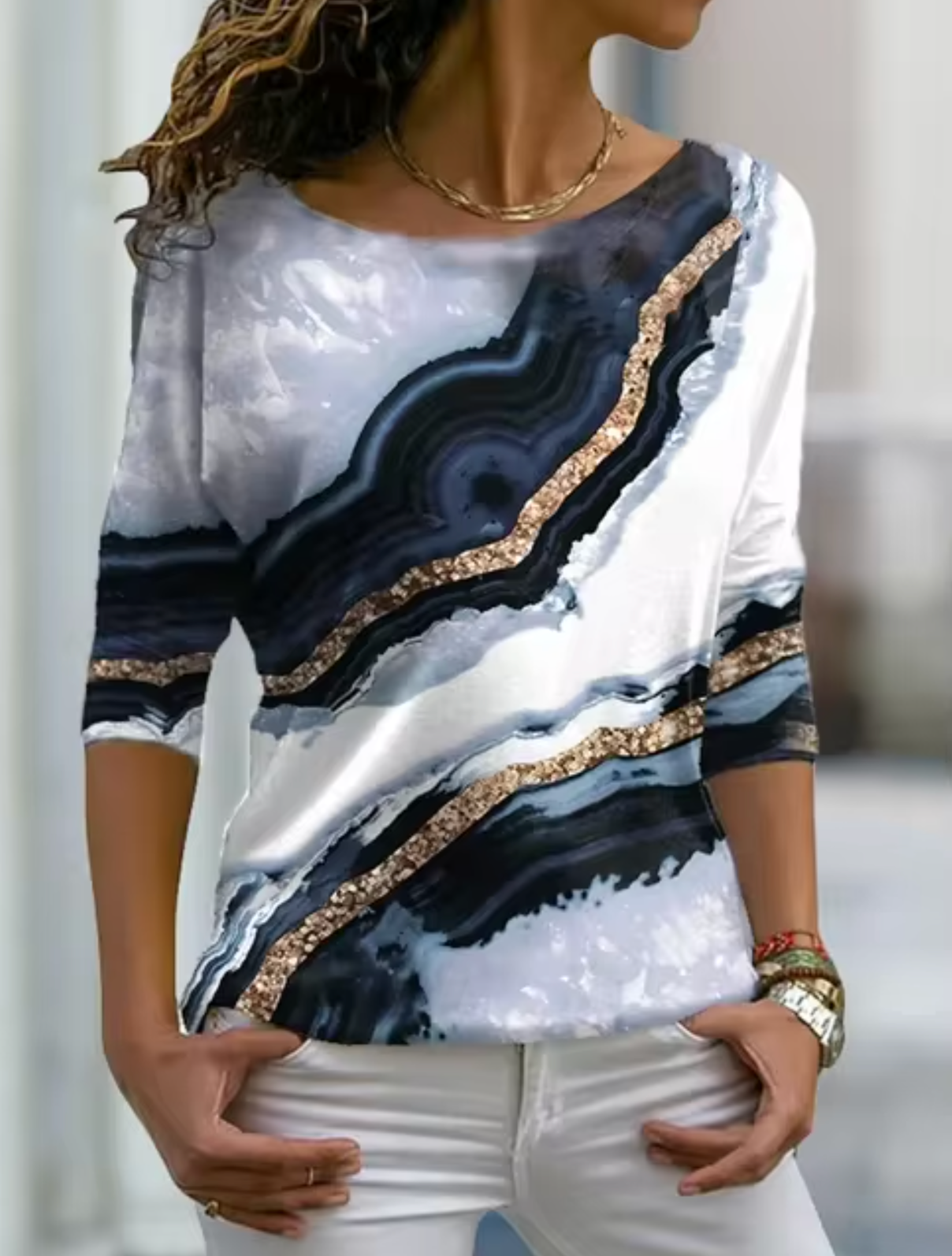 Product Image for Fudus | Langarm T Shirt Mit Marmorprint, Blau / 3XL