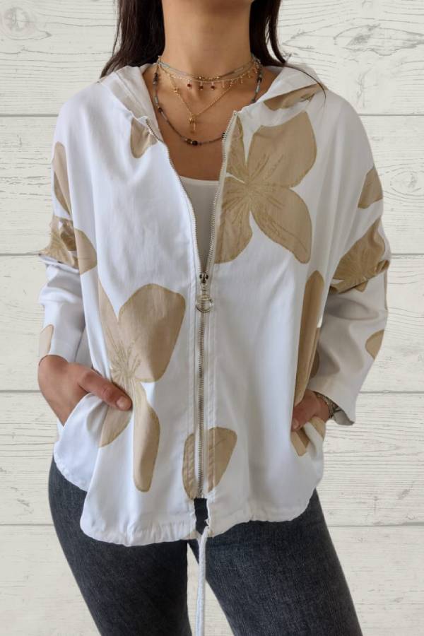 Product Image for Fudus | Weiße Jacke Mit Braunem Blumenmuster, Weiß / L