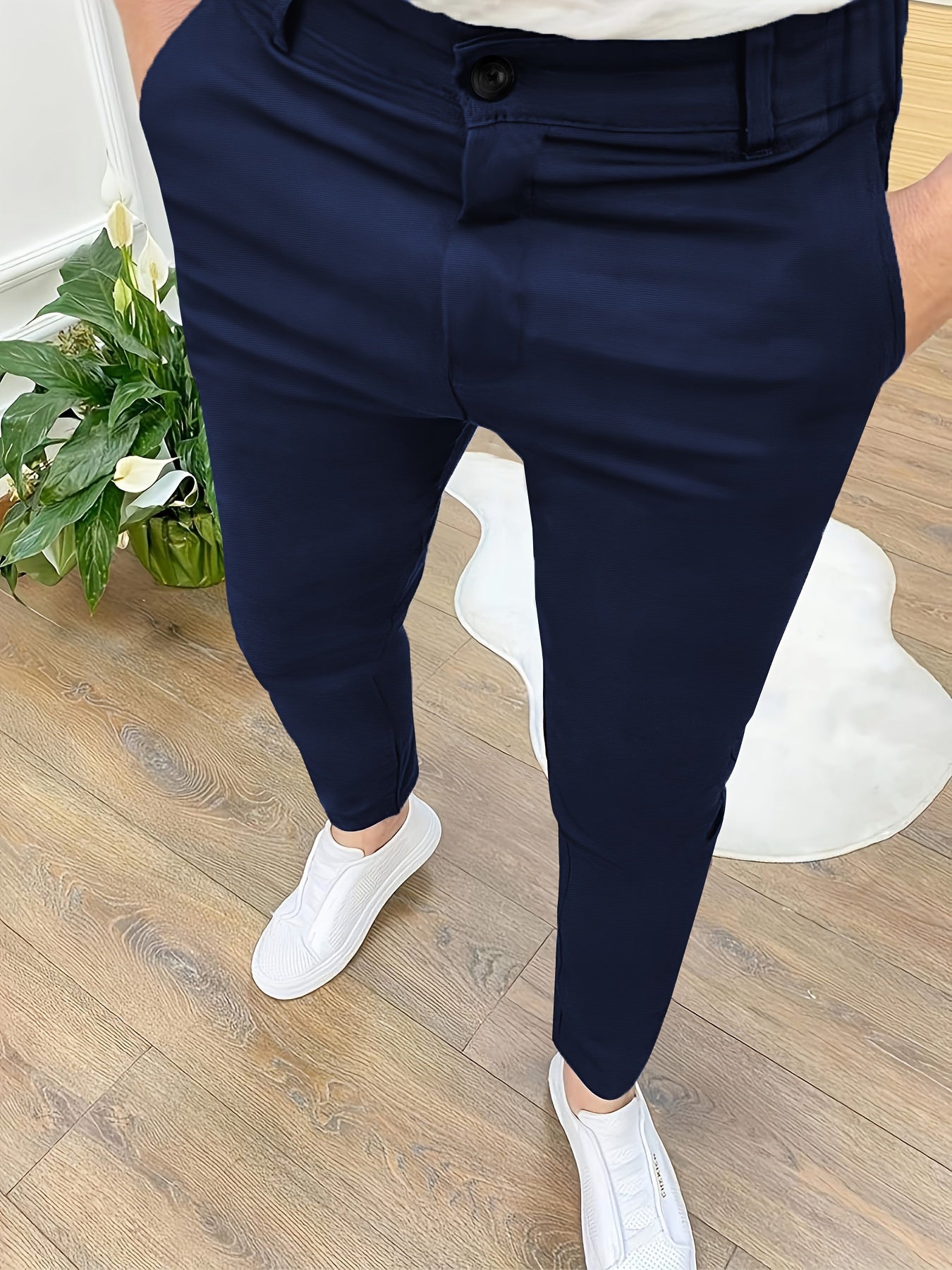Product Image for Fudus | Skinny Fit Herrenhose Mit Reißverschlussdetails in Einfarbiger Farbe, Marineblau / L(50)