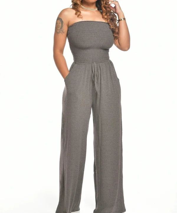 Product Image for Fudus | Smock Strapless Jumpsuit mit Schnürung, Grau / M