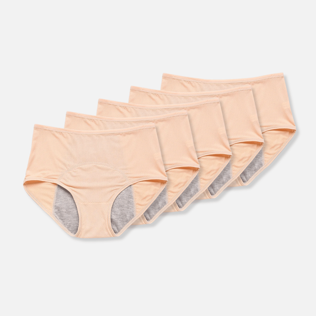Product Image for Fudus | Damenunterwäsche Bequemes Auslaufschutz Menstruationsunterwäsche Für Frauen, Beige / 5-Stücke / 4XL